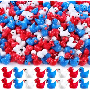 150pcs 4th of July Mini Resin Ducks 3 Colors Independence Day Patriotic Tiny Small Little Duck Figures to Hide Miniature Figurines for Dollhouse Micro Garden Landscape Decoration