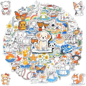 Siixu Cute Vinyl Stickers 200pcs Pack - خط بسيط رسم ملصق مقاوم للماء للأطفال والمراهقين والبالغين - كمبيوتر محمول جمالي وفن زجاجة ماء