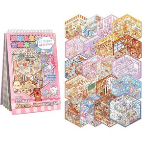 Scene Sticker Book for Kids,20 Sets of 3D Sticker Scene Fun Mini House Stickers Sets Reusable and Waterproof Therapy Stickers for Adult Relief Stress Pass The Time