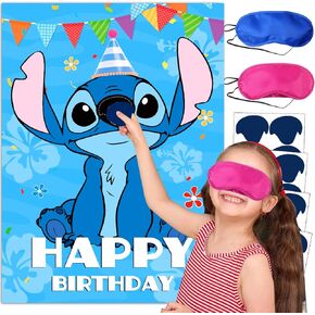Cute Party Decorations - Cartoon Party Supplies Include Large Poster with 24 Pcs Bow Stickers, Pin The Nose Sticker Party Game for Boy Girls Birthday Favors (Blue2)