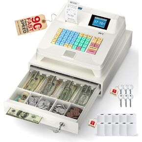 سجل نقدي PYY للشركات الصغيرة - CAJA CAJA registradora para negocio مع صندوق درج القفل النقدي ، 48 مفتاح ، 8 شاشة رقمية مزدوجة لمطعم السوبر ماركت
