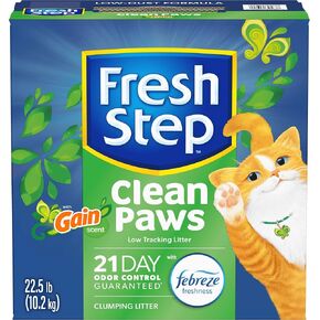 خطوة جديدة Clean Paws Cat Sterter مع نضارة Febreze مع رائحة فبرريزي ، وضرب القمامة منخفضة التتبع مع التحكم في الرائحة المضمونة ، 22.5 رطل.