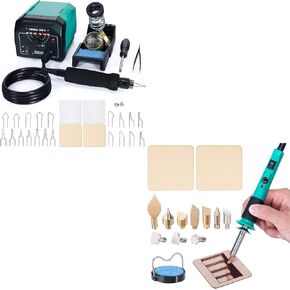 YIHUA 939-II Wood Burning Kit Station (Green) Bundle with YIHUA 930-IV Pyrography Pen Temperature Adjustable with 20 Wire Nibs, 10 Solid Points, Stable Pen Holder, Stencils and Accessories