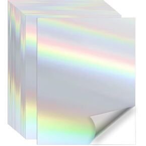 Printable Sticker Paper, 20 Sheets Printable Holographic Sticker Paper, Laser/Inkjet Printing- Holographic, Letter Size (8.5" x 11")