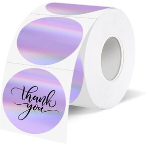 1.5" Holographic Direct Thermal Label Stickers, Round Printable Rainbow Glitter Thermal Printer Sticker Labels for Gift Wrapping, Self-Adhesive DIY Custom Logo Design- Pink
