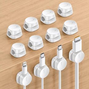 8pack Cord Organizer [1S Lock] مقاطع إدارة الكابلات الربيعة - حامل الحبل المكتبي Lamicall ، مقطع كابل دائري لطيف ، حارس منظم سلك الشاحن للهاتف لملحقات المكتب منضدة السيارة ، أبيض