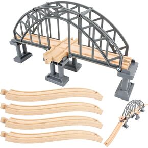 9 Pcs Train Bridge Model Wooden Train Suspension Bridges Tracks Grey Crossing Track Bridge Wooden Train Ascending Descending Tracks for Kids Tracks Accessories Train Scene Layout Props