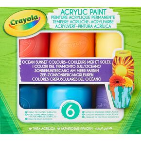 Crayola 6 Acrylic Tempera Paints ، وألوان غروب الشمس في الجرار القابلة لإعادة الاستخدام جاهزة للاستخدام للمدرسة والترفيه /