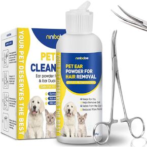 Dog Ear Hair Removal Tool,Dog Ear Infection Treatment with 5.5 Inch Tweezers Curved, Dog Ear Finger Wipes,All Natural Ingredients,Soothes Itchy Ears & Relieve Scratching