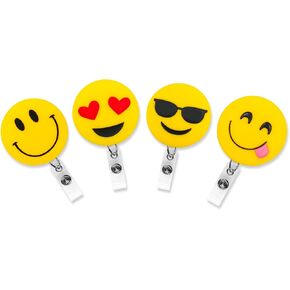 4 Pcs Set Badge ID Clip Reel Retractable Holder Office Work Nurse Name Badge Tag Clip On Card Holders Cute - 30 inch Cord Extension White Dog Peanut