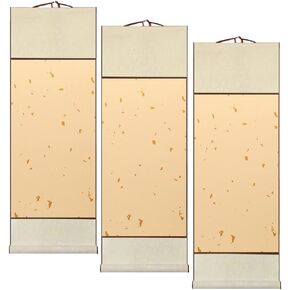 3 PC Blank Chinese Calligraphy Scroll Decorative Scroll Wall Hanging Japanese & Chinese Calligraphy Painting DIY Art Project Supply (Beige+ Golden point)