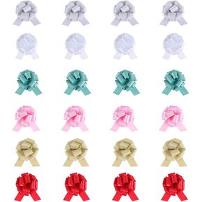 24 Pieces Pull Bow, Big Gift Wrapping Bows, 6 Inch Laser Gift Bows for Christmas, Wedding, Birthday, Baby Shower, Housewarming, Anniversary, Mother's Day, Father's Day(4 Pieces per Color)
