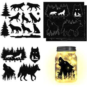 chgcraft 4 pcs 2 Styles Forest Wolf Cutouts Secals Silhouette Paper Clutouts Scrapbook Supplies for Jars Scrapbooks Paper Cut Cut Home Decoration ، 5.9x 6.69inch