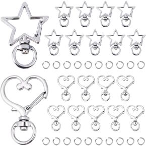 Sunnyclue 1 Box 20 Sets 2 Styles Heart Keysain Clasp Clasp Clasp Clasp Buckle مع حلقات القفزة المفتوحة سبيكة النجمة Split Lanyard Gate Gate Spring Bear Sender.