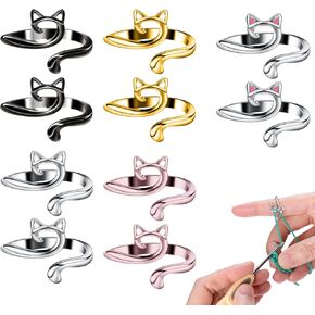 حلقات الكروشيه HRXMS للتحكم في التوتر - حلقة دليل الغزل القابلة للتعديل مع تصميم أذن القط - 5 ألوان حلقة إصبع معدني للكروشيه الأسرع (هدايا مثالية للمحفيين/الأمهات/الجدات)