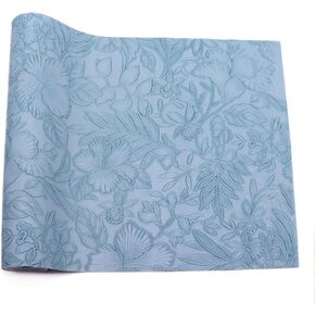 David accessories Flowers Bump Texture Faux Leather Sheet 1 Pc 11" x 50" (30x130cm) Printed Faux Leather Fabric for DIY Bows Earrings Making Crafts (Blue)