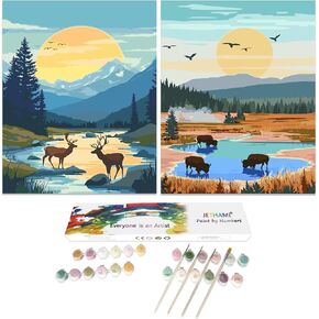 Jethami 2 Pack Rocky Mountain National Park Paint by Numbers Kit for Adults Easy, Natural Landscape Wander Painting National Parks at Home Canvas Painting Art kit for Beginner Seniors 16x20 in