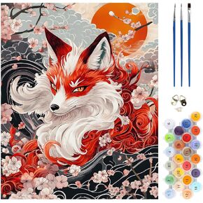 MEIYUDA Fox Paint by Numbers Kit, Japanese Paint by Numbers for Adults Beginners, DIY Landscapes Acrylic Oil Painting by Number on Canvas for Gift Home Wall Decor 16x20in