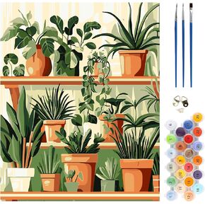MEIYUDA Paint by Numbers Kit, Green Planes Paint by Numbers for Adults Beginners, DIY Potting Plants Acrylic Oil Painting by Number on Canvas for Gift Home Wall Decor 16x20in