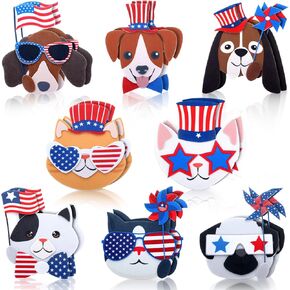 Ferraycle 16 Packs Patriotic Pets Magnet Crafts Kit for Kids 4th of July Felt Patriotic Crafts Memorial Day Refrigerator Magnets Independence Day Gifts for DIY Home Classroom Decorations