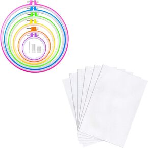 Caydo 6 Pieces Embroidery Hoops and 15 Needles with 6 Pieces Aida Cloth 14 Count White Cross Stitch Fabric for Craft Embroidery, Handmade Needlework, DIY Handicrafts, 12 by 18-Inch