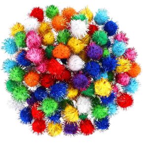 100 PCS Cat Pom Pom Balls كرات غامضة للقطط Pom Pom Cat Toys متنوعين ألوان كرة الفلاش Cat مفضلة لعبة Blitl Glitter Pom Poms كرات التألق للقطط القطط 1 بوصة