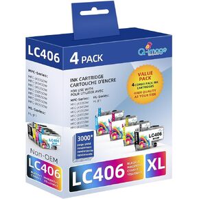 LC406XL LC406 Ink Cartridges to Use with MFC-J4335DW MFC-J4345DW MFC-J4535DW MFC-J5855DW MFC-J5955DW MFC-J6555DW MFC-J6955DW Inkvestment Tank All-in-One Printer (Black, Cyan, Magenta, Yellow)