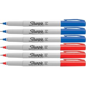 Sharpie Blue Red Ultra Fine Point Permanent Markers, 6-Count (3 Blue, 3 Red) Office/School Supplies