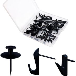Picture Hanging Nails Thumb Tacks for Wall Hangings - Double Headed Push Pins, Heavy Duty Wall Tacks for Drywall , Art, Posters, Photos, 30 Pack Hanging Kit with Nails & Hooks (Black)