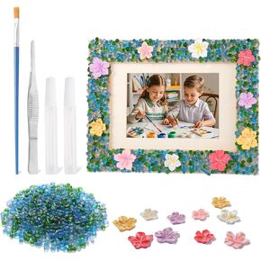 DIY Mosaic Picture Frame Kit For Kids - Arts & Crafts Glass Pebbles Activity for Girls & Boys ، قم بتزيين إطار الصور الخاص بك ، هدية عيد ميلاد مثالية للأطفال من عمر 6 إلى 12 عامًا.
