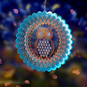 fonmy Owl Metal Sun Casher Spinner Steelner Steelner W/Crystal Beads Decoration Rust Resportan