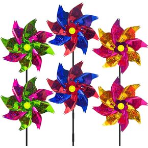 6 حزم pinwheels 9.5 بوصة طاحونة غزل ملونة لديكور حديقة في الهواء الطلق - مغازل الرياح في الحديقة اللامعة للساحة والزخارف الحزبية (ألوان متنوعة ، 9.5 × 20 بوصة)