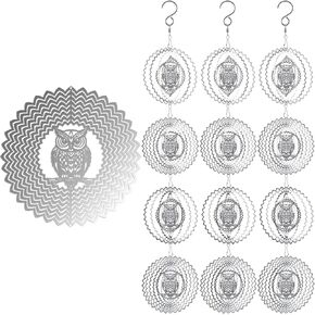 12 Pcs Reflective Bird Scare Discs Set - Stainless Steel 3D Owl Wind Spinner for Outdoor Yard Garden 4×4 Inch