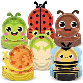 60 PCS Pugs Party Party Party Supplies Ladybug Bee Paper Paper Paper Plate Spring Garden Enterns Parices for Kids Girls Boys عشاء حلوى عيد ميلاد استحمام الطفل لصالح 7 "