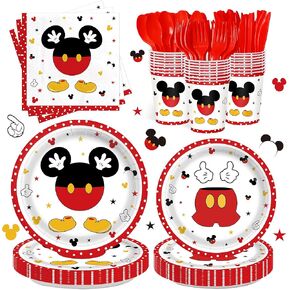 168pcs Pink Mouse Party Supplies Girls Birthday Plates Napkins Paper 1st 2nd 3rd Tableware Set Disposable Birthday Party Dinnerware Kids Serve 24 Guests