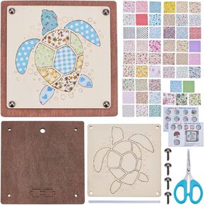 infunly DIY Sea Turtles Fabric Fabric Wood Art Kit 6.7 "× 6.7" Turtles Walnut Art Kit with With Fabric Craft Wooden Kit مع تعليمات نمط حيوان مجموعات فن للفنون للهدية عيد ميلاد DIY
