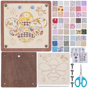 infunly DIY BEE Fabric Wood Art Kit 6.7 "× 6.7" مجموعة جوز الجوز مع مجموعات حرفة خشبية من القماش النابض مع تعليمات.