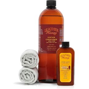 Leather Honey Complete Leather Care Kit Including 4 oz Cleaner, 32 oz Conditioner and 2 Applicator Cloths for use on Leather Apparel, Furniture, Auto Interiors, Shoes, Bags and Accessories