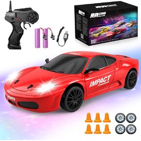 سيارة RC Drift ، 1/24 سيارات التحكم عن بعد ، 2.4 جيجا هرتز 4WD عالية السرعة تنجرف سيارات RC مع مصابيح LED تنجرف إطارات اثنين