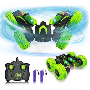 Eulogia Remote Control Cars for Kids 5-12, RC Stunt Car with LED Headlights, 360° Rotation, Double-Sided Driving, Off-Road Flips RC Toy Cars for Boys Girls Birthday Easter Gifts