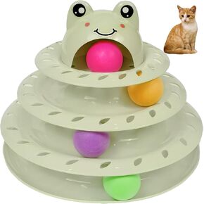 Gefryco Cat Toys Roller Track للقطط الداخلية ، لعبة برج القطط المكونة من 4 مستويات مع كرات مطاردة ملونة ، ألعاب القطط التفاعلية متعددة المستويات ، ألغاز هريرة اللعب الذاتية (الوردي)