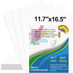 60 Pcs Poster Board 11.7 x 16.5 Inches White Paper Bulk, ROOKEA 250 GSM Thickness Vision Poster Boards Blank Graphic Display Posterboards for Drawing Artwork School Arts Crafts Projects