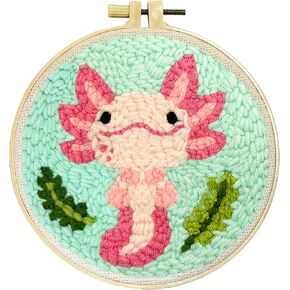 Punch Needle Kit for Adults Beginners 1 Pattern Ambystoma Mexicanum Punch Needle Embroidery Kit with Hoop Embroidery, DIY Needle Punch Craft Easy for Beginners Adults 7.87x7.87in