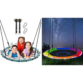 Trekassy 40" Tree Swing Bundle- 700lbs LED Tree Swing& 750lbs Spider Web Swing for Kids Adults