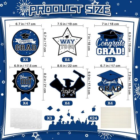 24Pcs Graduation Party Decorations Class of 2025, Graduation Centerpieces for Tables, 2025 Congrats Grad Party Centerpiece Stick Table Toppers for Graduation Party Supplies (Blue) in Saudi Arabia