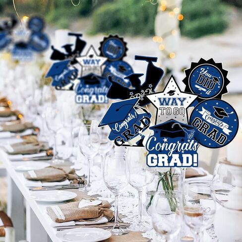 24Pcs Graduation Party Decorations Class of 2025, Graduation Centerpieces for Tables, 2025 Congrats Grad Party Centerpiece Stick Table Toppers for Graduation Party Supplies (Blue) in Saudi Arabia