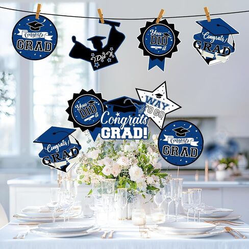 24Pcs Graduation Party Decorations Class of 2025, Graduation Centerpieces for Tables, 2025 Congrats Grad Party Centerpiece Stick Table Toppers for Graduation Party Supplies (Blue) in Saudi Arabia