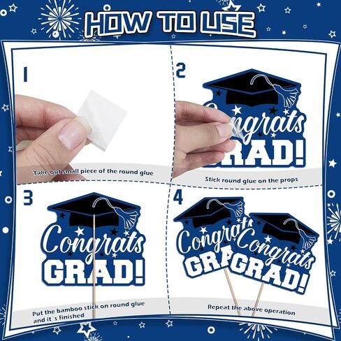 24Pcs Graduation Party Decorations Class of 2025, Graduation Centerpieces for Tables, 2025 Congrats Grad Party Centerpiece Stick Table Toppers for Graduation Party Supplies (Blue) in Saudi Arabia
