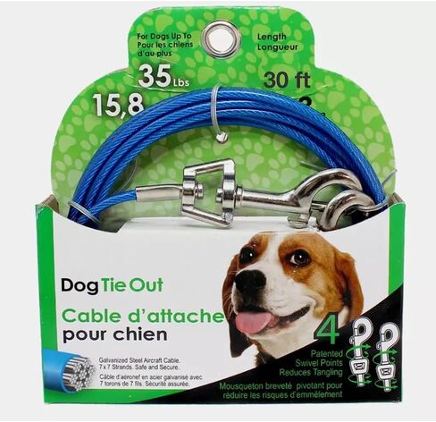 Rocky Mountain Code Tie Out Out - Cable Tether Tether Cable للكلاب المتوسطة تصل إلى 35 رطلاً - 4 نقاط دوارة لتقليل التشابك - مقاطع دوارة سهلة المفتوحة (30 قدمًا) سهلة (30 قدمًا) in Kuwait