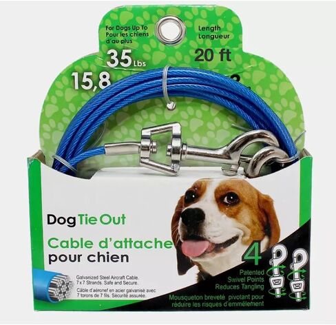 Rocky Mountain Code Tie Out Out - Cable Tether Tether Cable للكلاب المتوسطة تصل إلى 35 رطلاً - 4 نقاط دوارة لتقليل التشابك - مقاطع دوارة سهلة المفتوحة (30 قدمًا) سهلة (30 قدمًا) in Kuwait